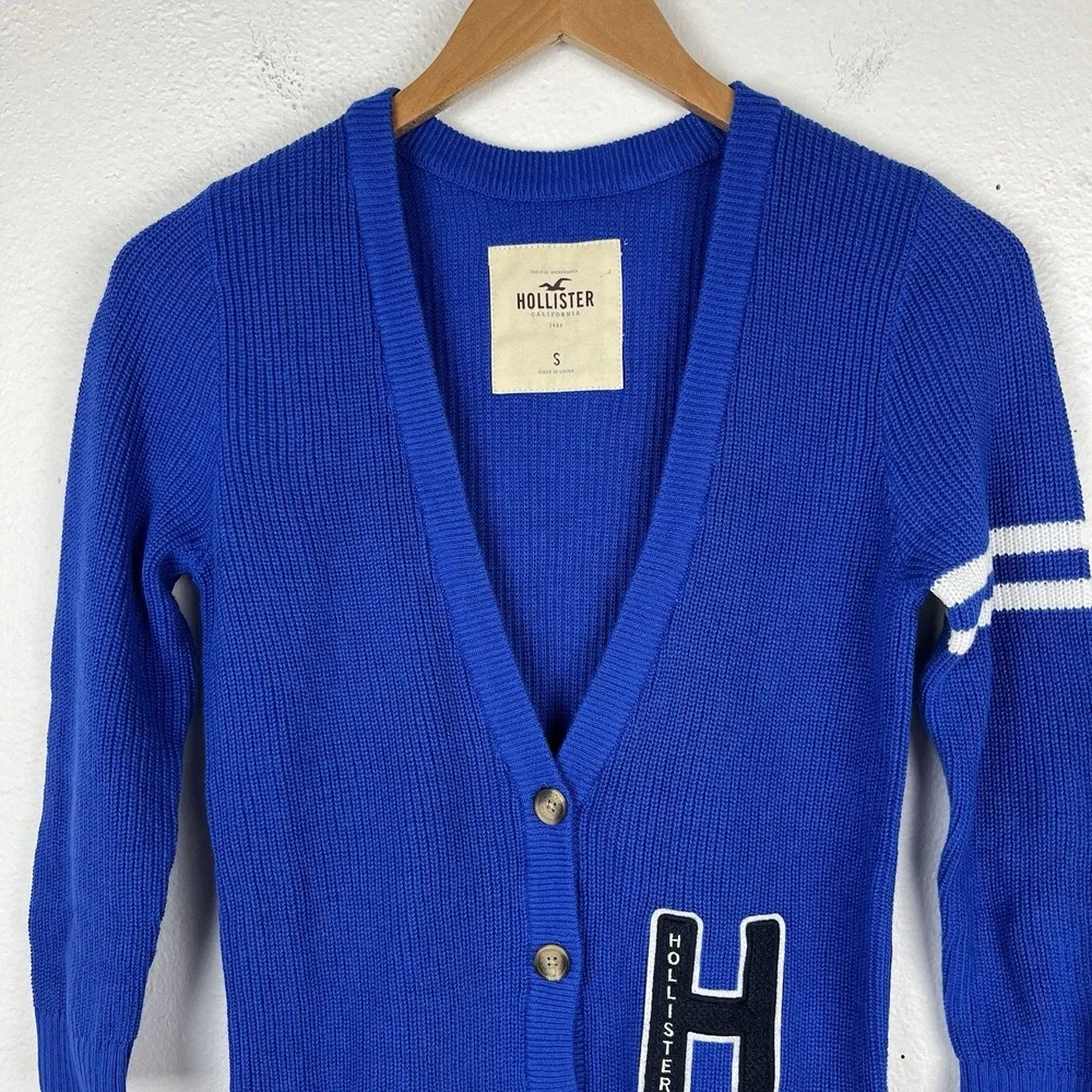 Hollister Women's Small Retro Varsity Letterman Sweater Cardigan Preppy - Picture 2 of 10